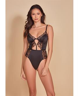 Thread Bare Satin and Embroidered Mesh Teddy Black