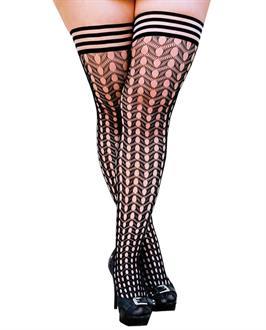 Kix'ies Elle Dot Fishnet Diamond Thigh High Black