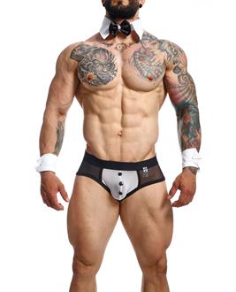 Male Basics MOB Maitre D Brief, Bow and French Cuffs Black/White