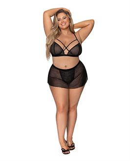 Girl Next Door Strappy Bralette w/Flirty Thong Skirt Black