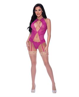 Berrylicious Lace Halter Basque and G-String Pink