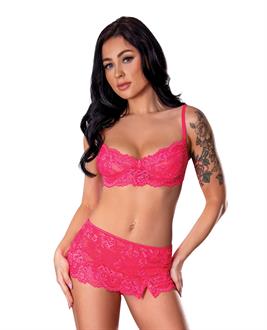 Get It Girl Lace Bra w/Skirt and Thong - Pink