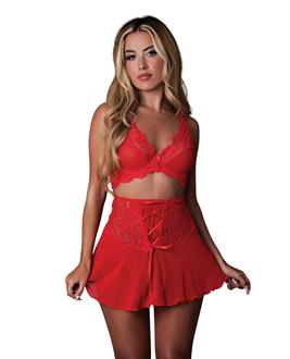 Sugar High Bralette w/Garter and Panty 3 pc Set - Red