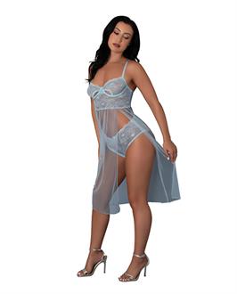 Blue Sky Long Chemise and Boy Short Panty - Light Blue