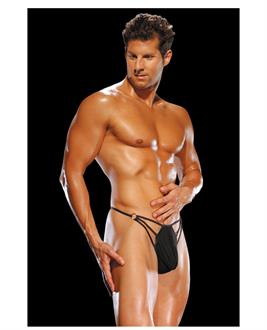 Male power g-string with straps & rings- black