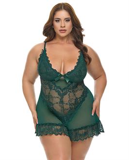 Valentine Lacey Babydoll w/G-String - Green