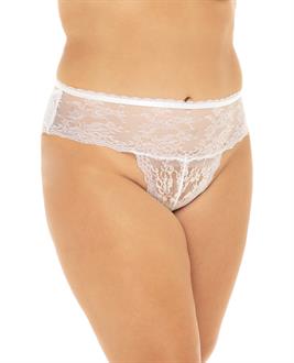 Helena Stretch Lace Open Back Crotchless Panty White