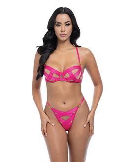 Raelynn Satin Strappy Underwire Bra w/G-String 2 pc Set - Pink Yarrow