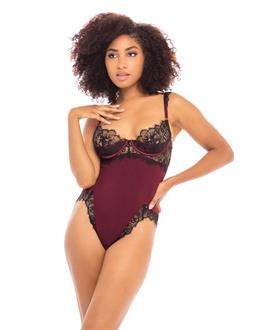 Fall Nicole Satin and Lace Teddy Zinfandel/Black