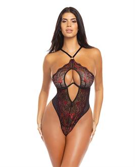 Maxi Unlined Monowire Galloon Lace Teddy w/O-Ring Detail Black/Red