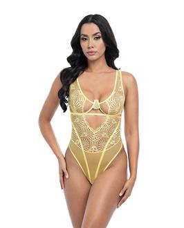 Tiana Scallop Lace and Mesh Underwire Teddy - Pale Banana