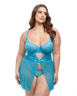 Emma Floral Lace and Mesh Underwire Babydoll w/G-String
