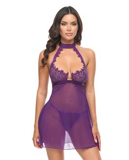 Kennedy Lace and Mesh Babydoll w/G-String 2 pc Set - Purple