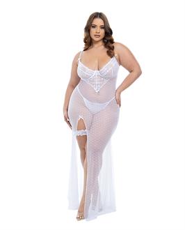 Livia Dot Mesh and Lace Underwire Gown and Garter