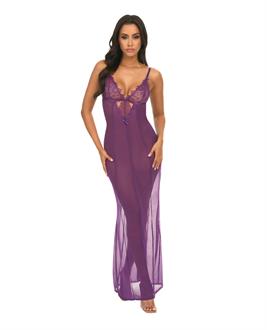 Katana Mesh and Eyelash Lace Gown - Purple