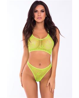 Pink Lipstick Festival Flirt Bra Set Green