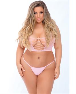 Pink Lipstick Open Love Hottie Bra Set Pink