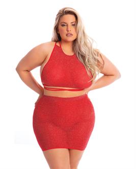 Pink Lipstick Midnight Sun Skirt Set Red