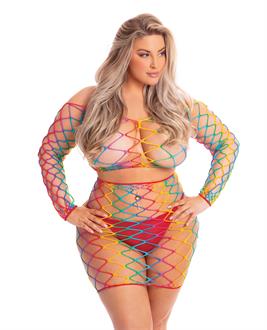 Pink Lipstick Pot of Gold Skirt Set Rainbow