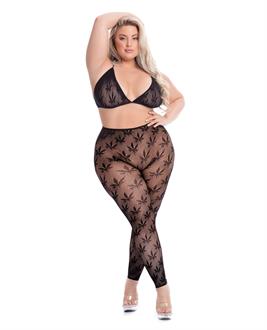 Pink Lipstick All About Leaf Bra and Leggings Black