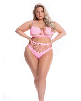 Pink Lipstick Neon Dreams Bra and High Waist Thong Pink