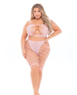 Pink Lipstick Empress Biker Short and Bandeau Top (Fits up to 3X) Pink
