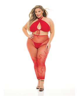 Pink Lipstick Gives You Hell Halter Bra, Pantyhose and G-String Red