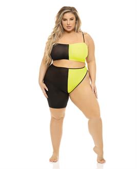 Pink Lipstick Block You Out Bandeau and Bottom Black/Yellow