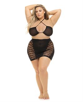 Pink Lipstick Hold On Tight Halter Bra and Skirt Black