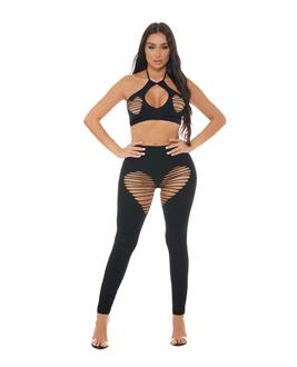 Pink Lipstick Heart Rate Halter Bra and Leggings