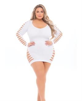 Pink Lipstick Bold Babe Long Sleeve Dress (Fits up to 3X) White