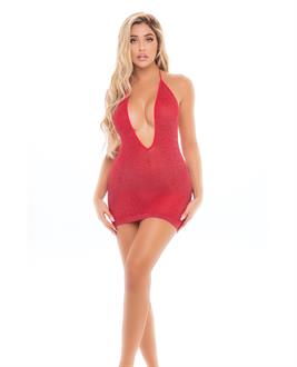 Pink Lipstick Love Bite Plunge Halter Dress Red