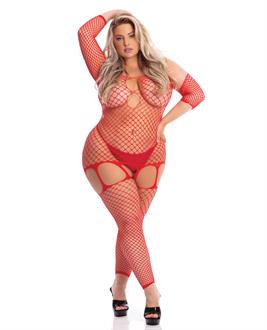 Pink Lipstick In My Head Net Bodystocking Red