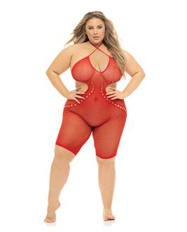 Pink Lipstick Fill Me In Bodystocking Red