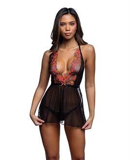 Midnight Rose Multicolor Floral Baby Doll - Black/Hot Pink