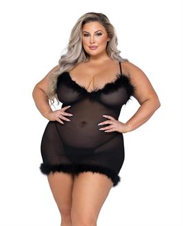 Afterhours Maribou and Mesh Chemise Black