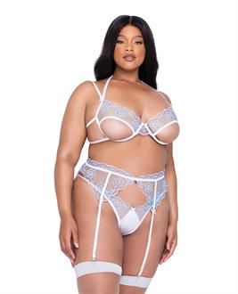 Holiday Snow Queen Metallic Snowflake Embroidered Bra and High Waisted Thong Blue/White