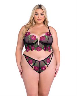 Peony Paradise Underwire Bralette and G-String - Black