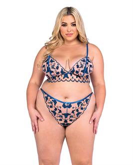 Butterfly Beauty Embroidered Bralette and Panty - Blue