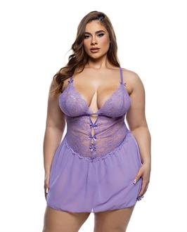 Paradise Dream Lace and Mesh Babydoll w/Thong - Lilac