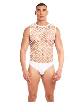 Rainbow Party Full Effect Large Mesh Unitard 2 pc Set - White