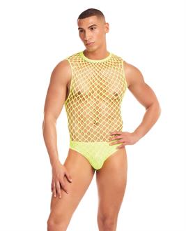 Rainbow Party Full Effect Large Mesh Unitard 2 pc Set - Yellow