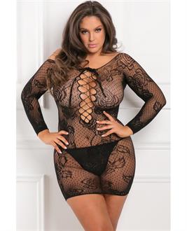 Rene Rofe Tie Breaker Long Sleeve Dress Black