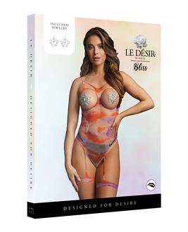 Shots Bliss Open Cup Strappy Teddy w/Jewelry Pasties Multi