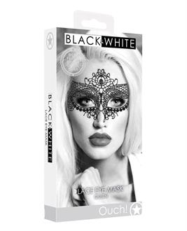 Shots Ouch Black and White Lace Eye Mask - Queen Black