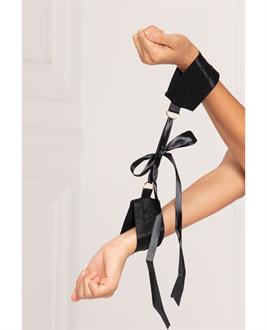 Satin Elastic Cuffs D-Ring and Satin Ribbon Tie Black