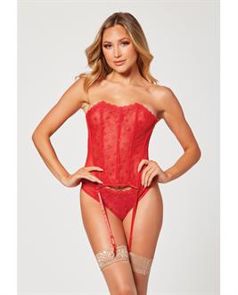 Valentines Heart Embroidered Mesh Bustier and Panty Red