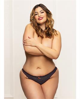 Lace Panty w/Heart Cut Out Back and Pearl Chain Detail - Black