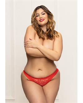 Lace Panty w/Heart Cut Out Back and Pearl Chain Detail - Red