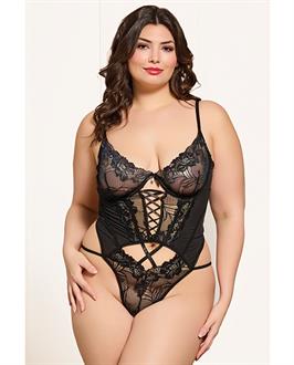 Cross-Dye Lace and Mesh Underwire Teddy